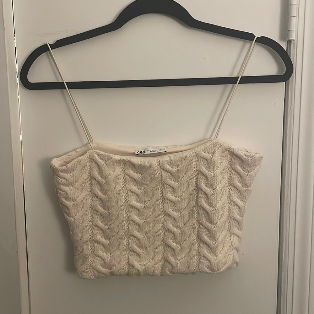 Zara cream sweater cami crop top, size M